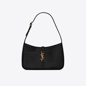 SAINT LAURENT LE 5 À 7 IN CROCODILE-EMBOSSED SHINY LEATHER YSL Hobo bag